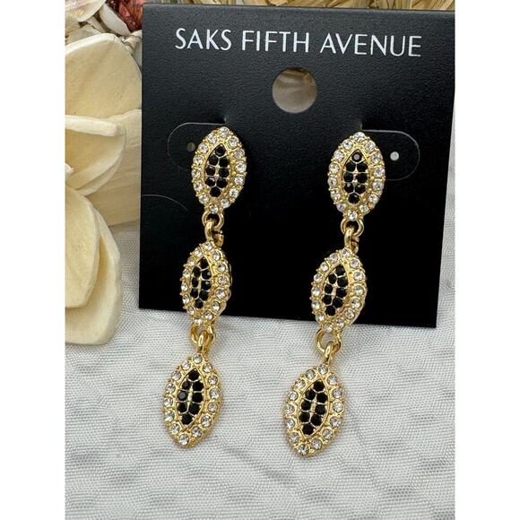 Marquise Black & Gold Crystal Drop Earrings – Saks Fifth Avenue - NEW - Picture 7 of 7
